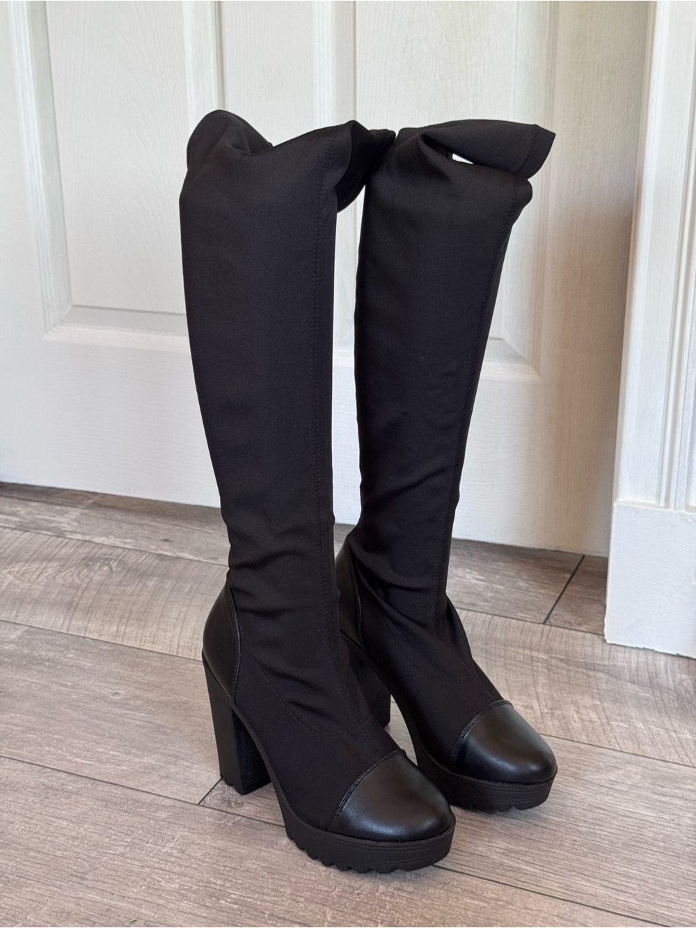 Breckelle’s Asha Knee High Block Heel Sock Boots